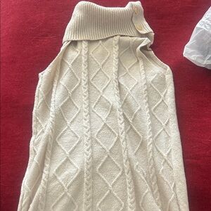 Elegant Cream Cable Knit Turtleneck Sweater Dress